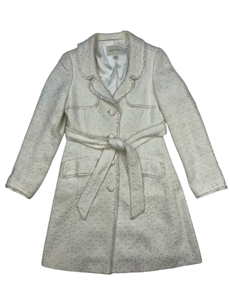 Banana Republic Boucle Peacoat Coat S Winter White Belted Pockets Wedding